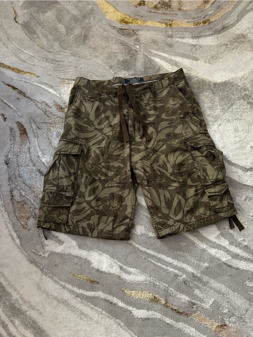 Olive Green Floral Cargo Shorts